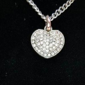 Silver Tone Faux Diamond Heart Pendant and Necklac